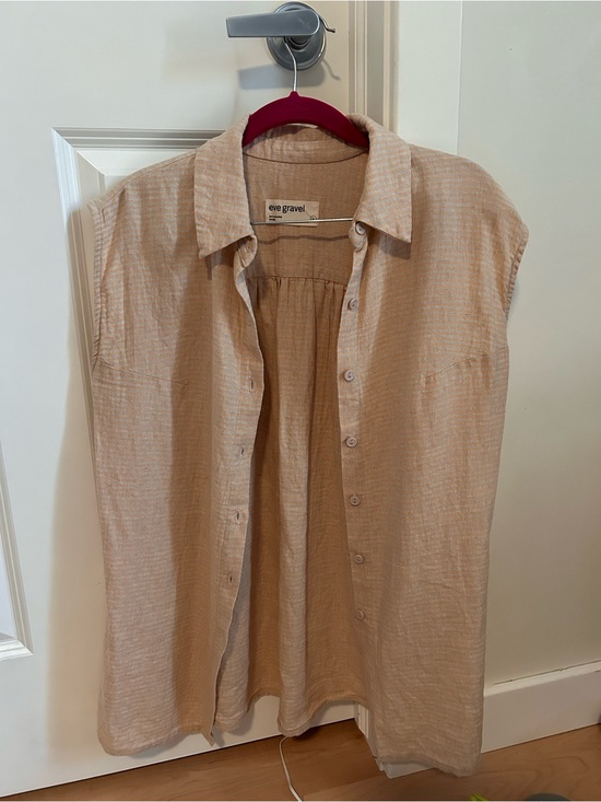 Eve Gravel Tops - Eve Gravel Cameron Shirt: Sleeveless Linen Blend Button-Down